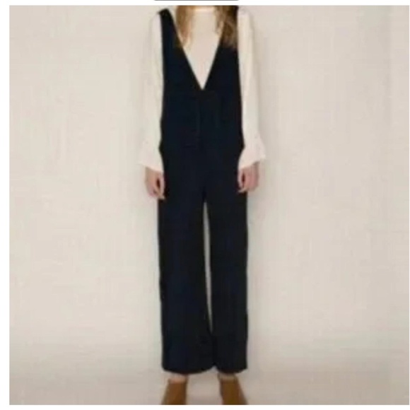 Oak + Fort Women's Jumpsuit Black Deep plunge V neck Pockets Wide leg S - Picture 12 of 12